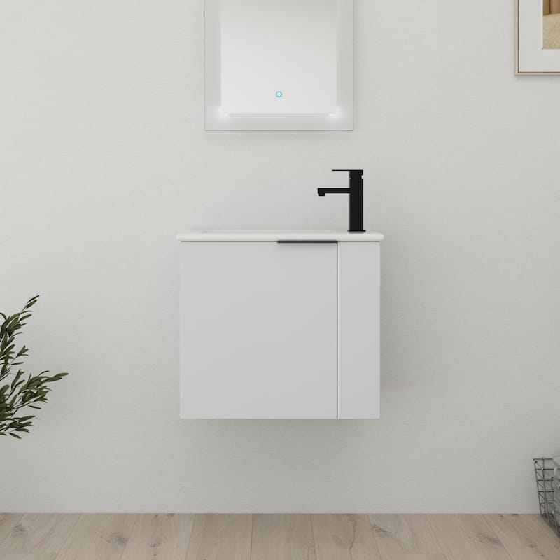 Bathroom Vanity With Sink In 22 Inch, Floating Bathroom Vanity With Soft Close Door - 22"W x 13"D x 19.7"H - White