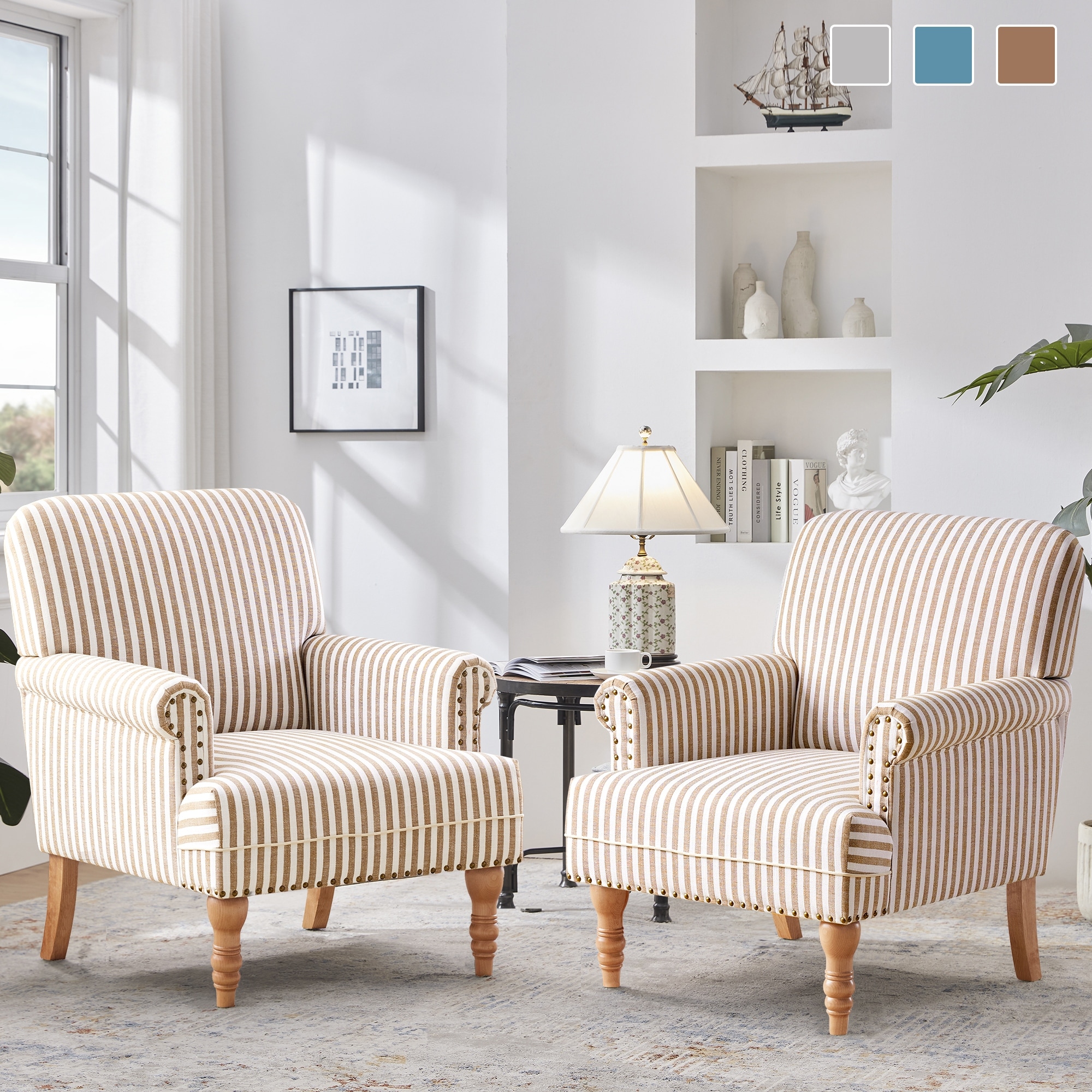Rolled Armchair Accent Chair Set of 2 Blue/ Grey/ Brown - On Sale - Bed Bath & Beyond - 39645997