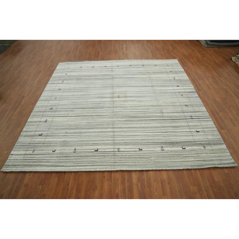 Hand Knotted Oriental 100% Wool Carpet Tribal Animal Pictorial Beige & Ivories Gabbeh Area Rug - 9' 10'' X 10' 0''