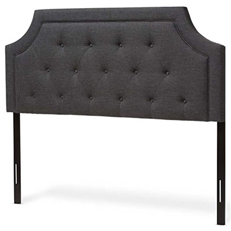 Dark Grey King Fabric Upholstered Headboard with Button Tufting, Cut-Out Corners, Adjustable Wood Posts