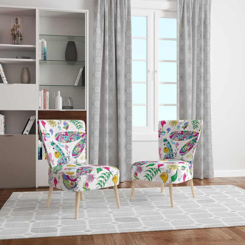 Designart "Multicolor Floral Paisley" Upholstered Patterned Accent Chair and Arm Chair