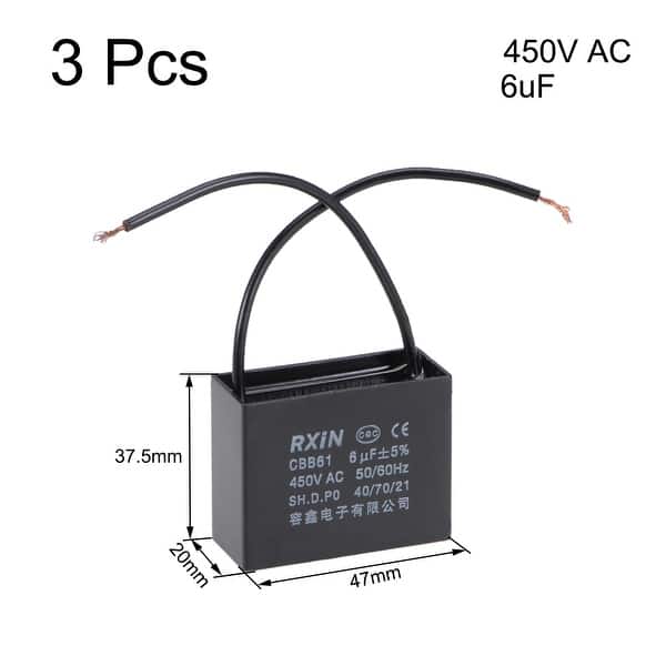 Shop 2 Wire Cbb61 Ceiling Fan Capacitor 6uf 450v Ac Motor Run Capacitors 3pcs Overstock 30401462