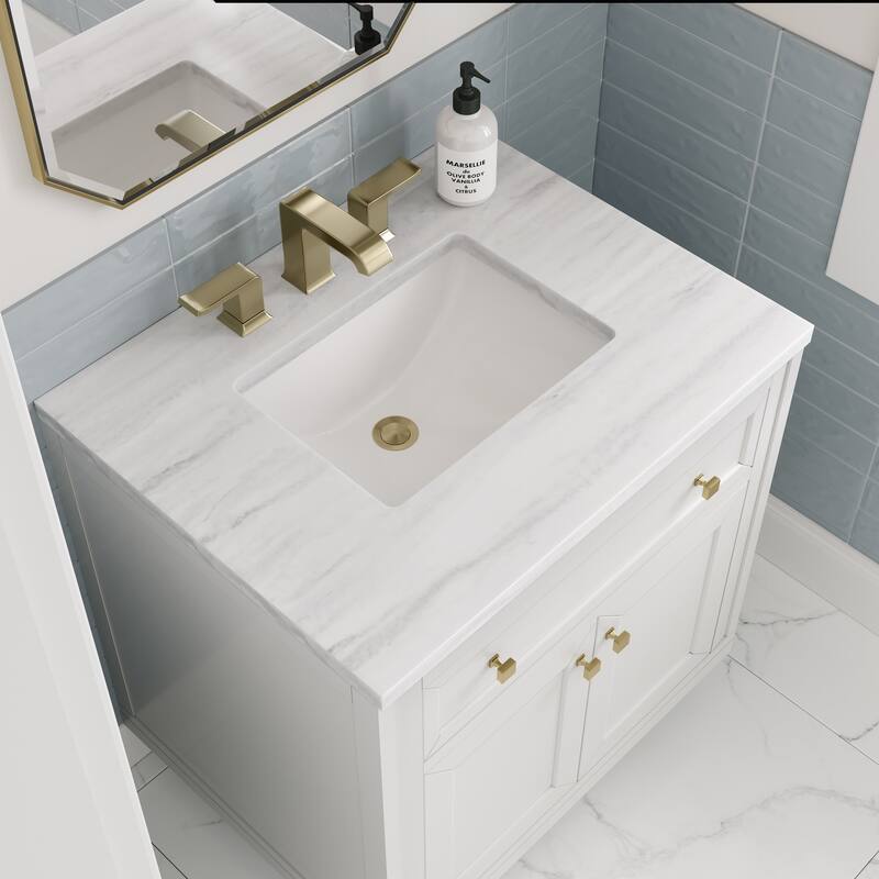 James Martin Vanities Chicago 30" Single Vanity, Glossy White - Arctic Fall Solid Surface