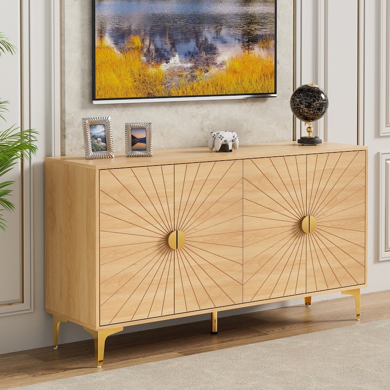 Sideboard Buffet Cabinet with Storage Four Door Adjustable Shelves - Natural