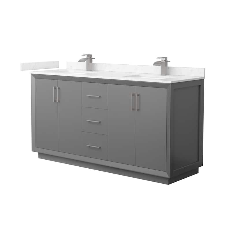 Wyndham Collection WCF414166D-VCA-UNSMXX Strada 66" Free Standing - Dark Gray / Carrara Cultured Marble Top / Brushed - Steel Finish