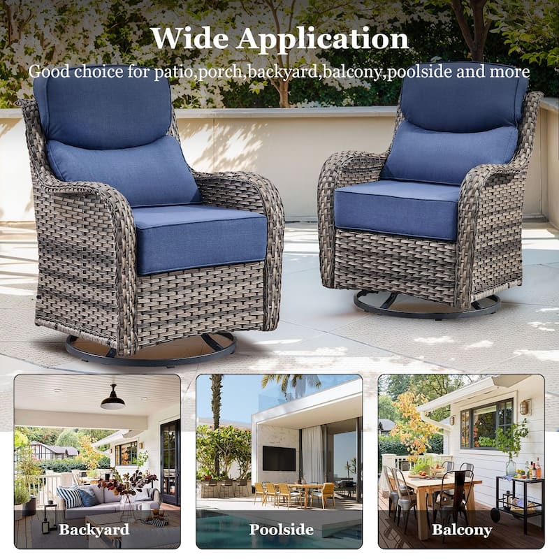 Pocassy Patio Furniture Set with Swivel Chairs, All Weather Patio Wicker