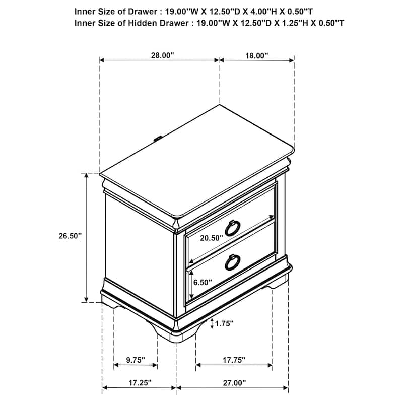 3-Drawer Nightstand with USB Ports
