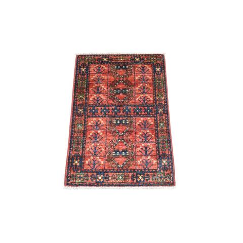 Hand Knotted Red Tribal & Geometric with Wool Oriental Rug (2' x 3') - 2' x 3'