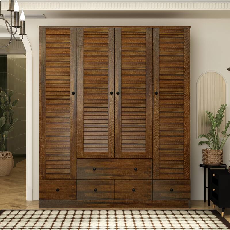 Wardrobe Armoire Closet 59"W Large Freestanding Wardrobe Cabinet White - Brown