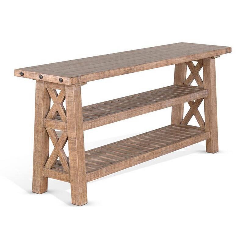 Anva Sofa Table, Light Brown Mahogany, 2 Shelves, Rectangular 60 Inch