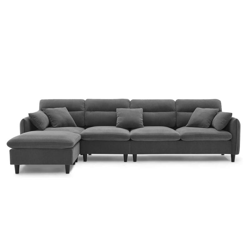 Convertible Sectional Sofa,L-Shaped Reversible Couch Set With Free Pillows,5 Seat Cloud Chenille Indoor Furniture With Ottoman