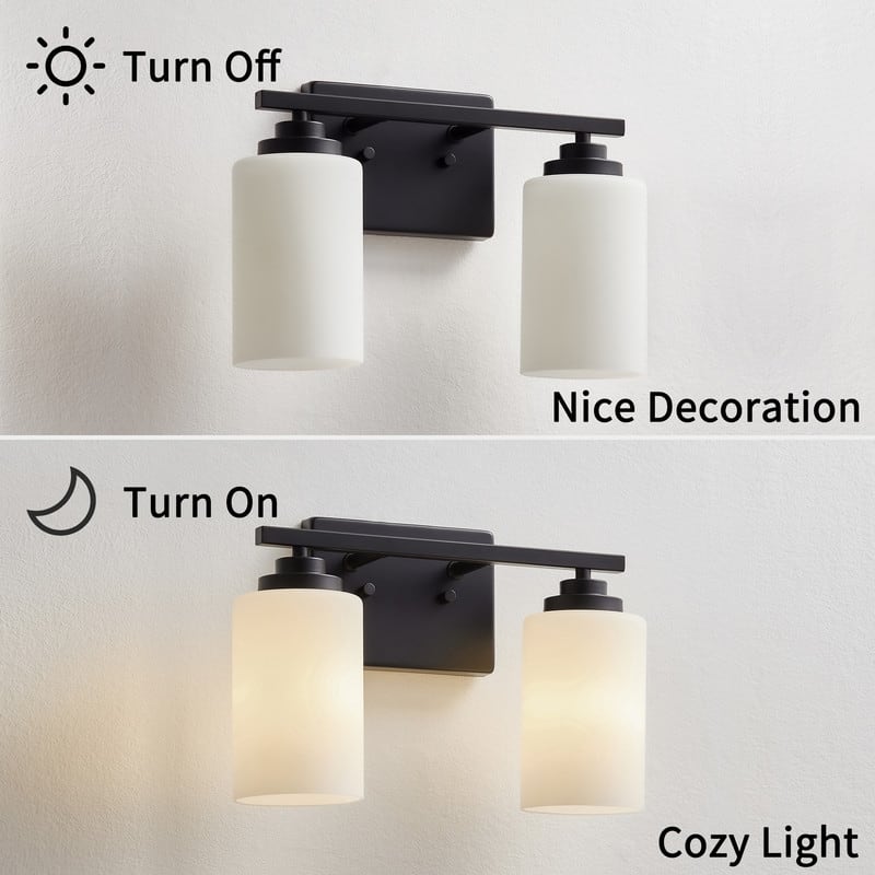 KAWOTI 2-Light Dimmable Bathroom Vanity Light with Frosted White Glass