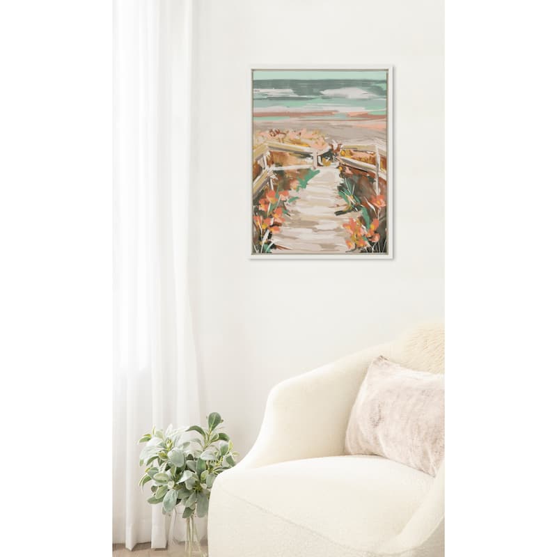 Kate and Laurel Sylvie Landscape 08 Beach Framed Canvas by Annie Quigley