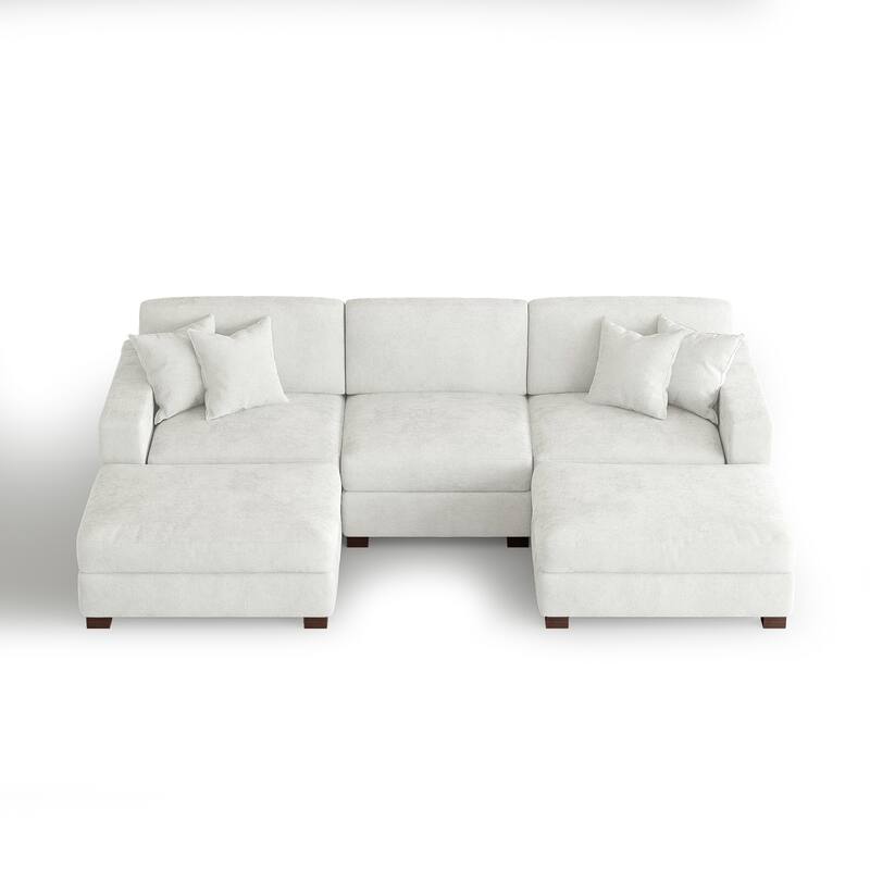 Oversized Chenille Modular Sectional Sofa Conversation Set with 2 Ottomans