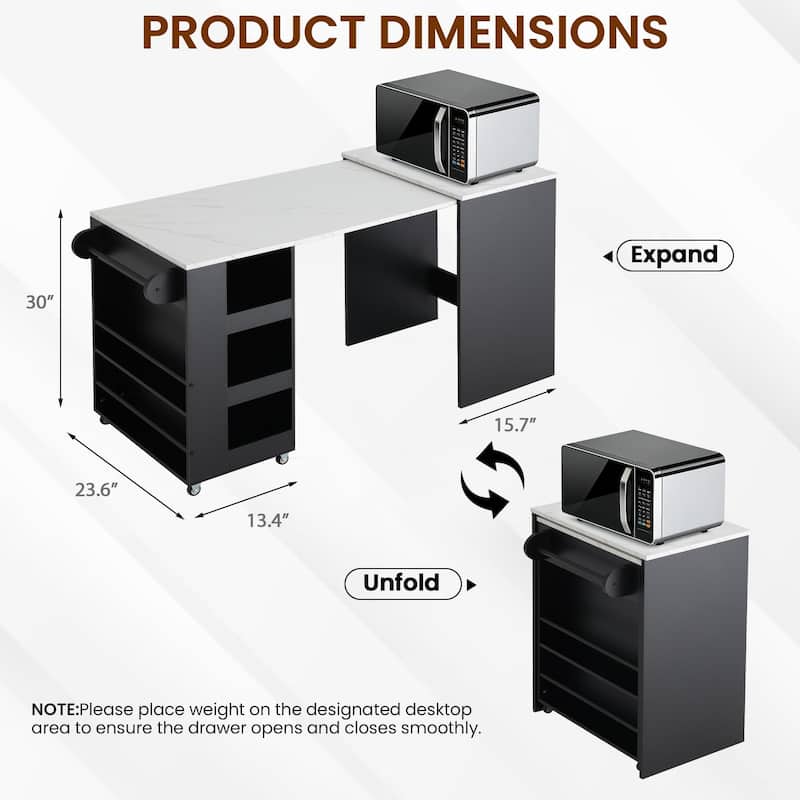EROMMY Foldable Kitchen Island Table with Storage, Rolling Collapsible Dining & Work Table.