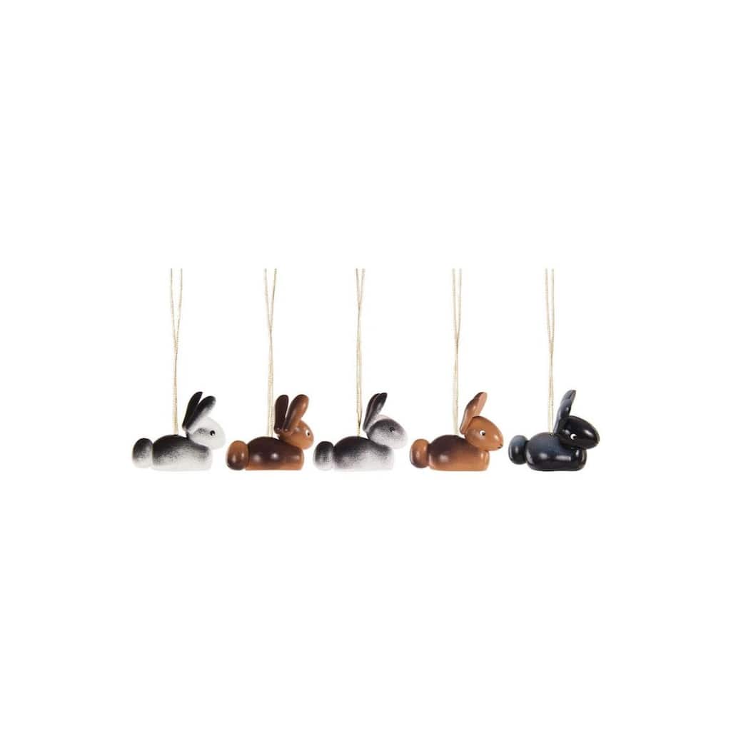 5 Brown Black White Hcrafted Assorted Bunnies Dregeno Ornaments 1.25"
