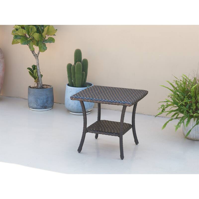 Pocassy Outdoor Wicker Side Table, Patio Rattan End Table - 23.5"x23.5"x21.5" - Brown