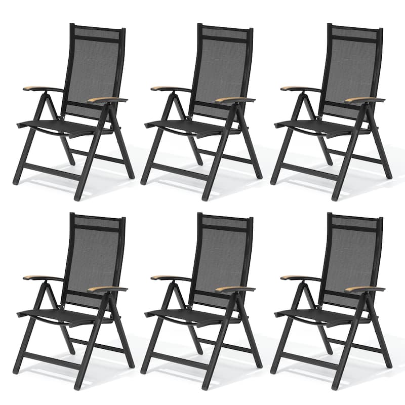 Pellebant Patio Folding Chairs Camping Deck Garden Aluminum Dining Chair - 23.6 in W * 16.9 in D * 42.1 in H - Black - 6PCS