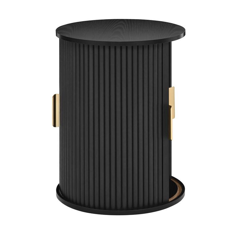 Mid-Century Modern Coffee & End Table Set with Tambour Doors - 2-Piece Wood Finish Living Room Storage