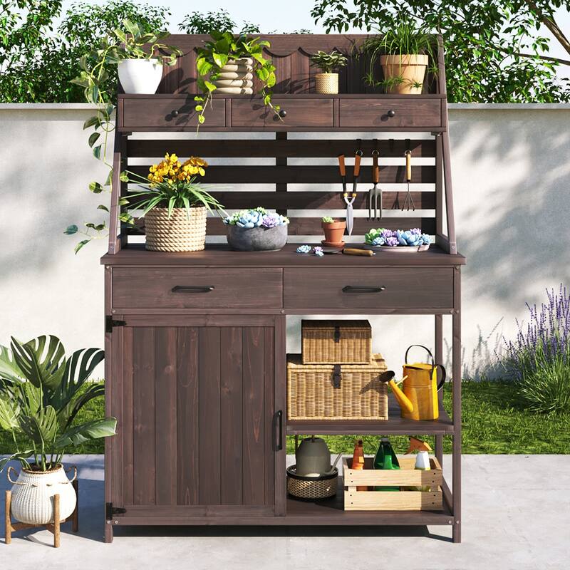 Christopher Knight Home- Isabella Outdoor Fir Wood Potting Bench - Brown