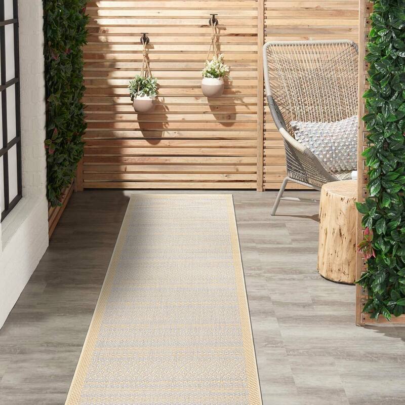 Contemporary Bohemain Stripes Indoor/Outdoor Flatweave Waterproof Backyard Patio Area Rug - Yellow - 2'x7' Runner
