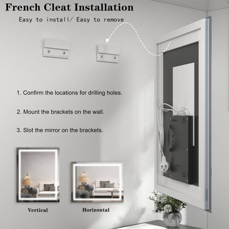 40x32 Inch Frameless LED Bathroom Mirror,Smart Mirror - White