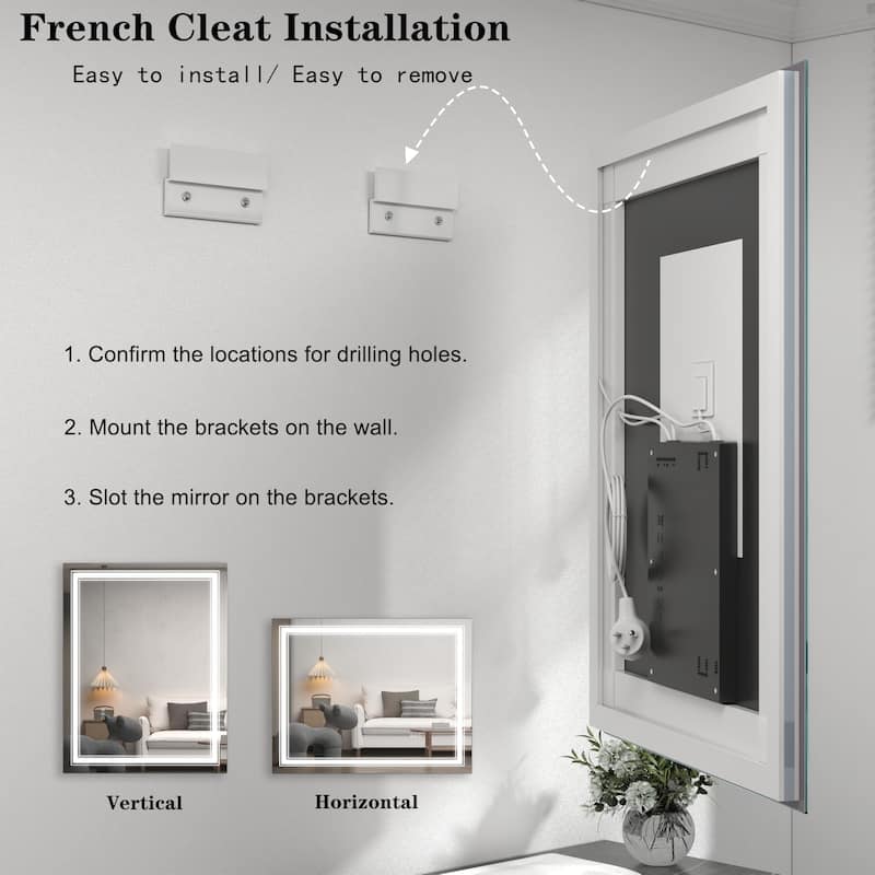 55x30 Inch Frameless LED Bathroom Mirror,Smart Mirror - White