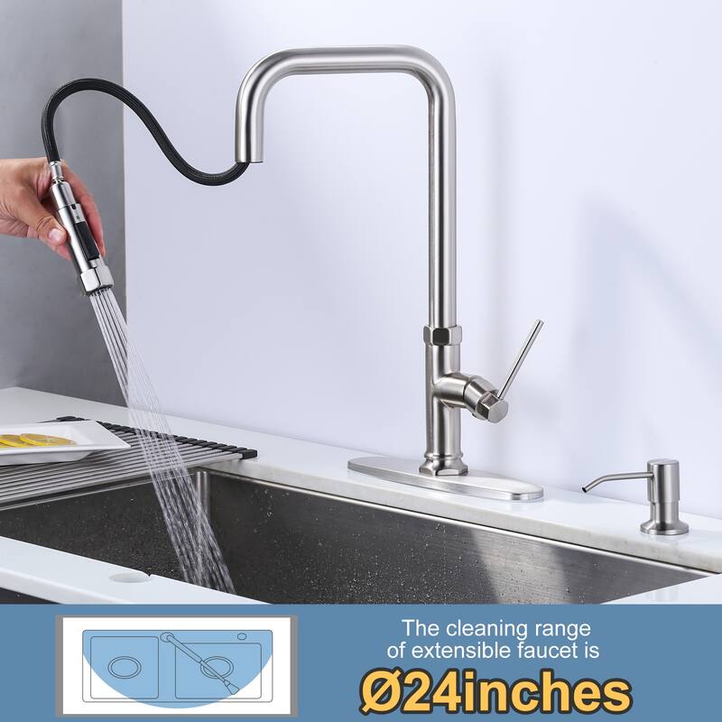 WOWOW Pull Down Sprayer Kitchen Faucet with Soap Dispenser