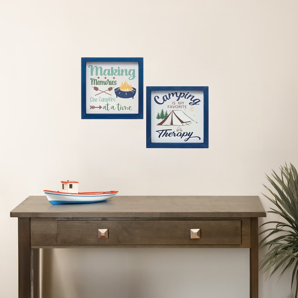 Camping Sentiment Square Wooden Framed Wall Signs - 10" - Set of 4