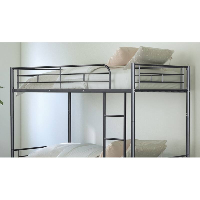 Contemporary Style Twin Over Twin Bunk Bed Footboard Ladder Metal Structure, Black