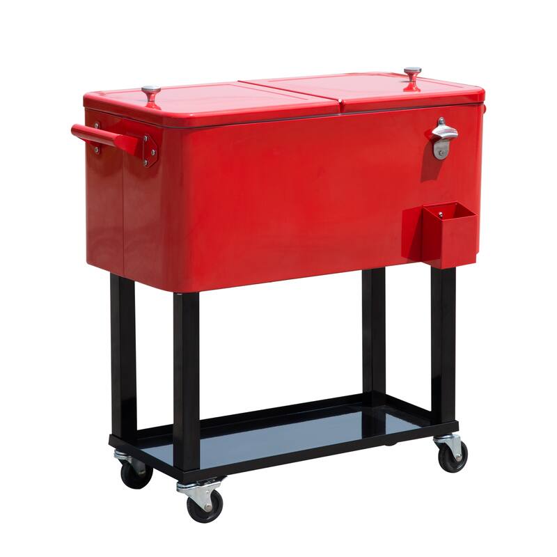 Outsunny 80 QT Rolling Cooler Cart with Wheels for Party
