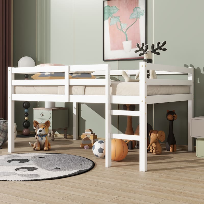 Rubber Wood Loft Bed With Ladder