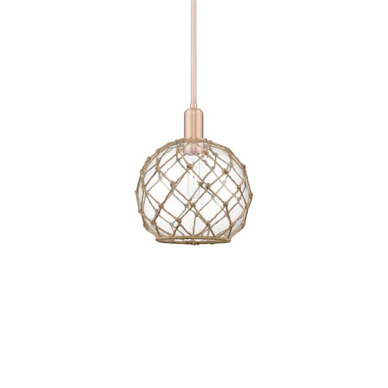 Innovations Lighting 716-1S-13-10 Farmhouse Rope Pendant Farmhouse - Antique Copper / Clear Glass with Brown Rope