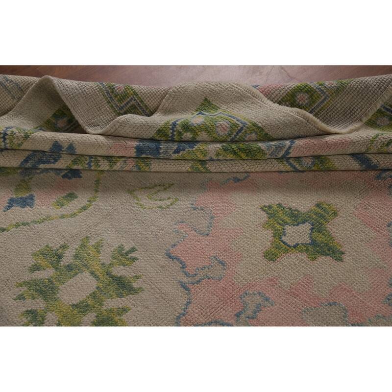 Hand Knotted Oriental 100% Wool Carpet Transitional All-Over Beige & Ivories Oushak Area Rug - 14' 5'' X 9' 7''