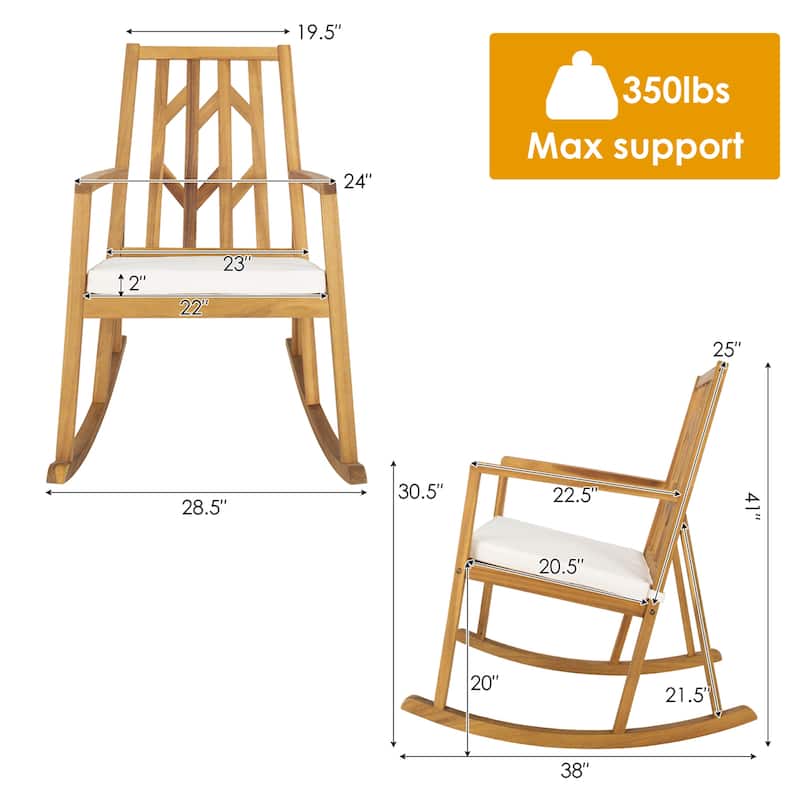 Gymax Outdoor Acacia Wood Rocking Chair Wooden Patio Rocker w/ Beige