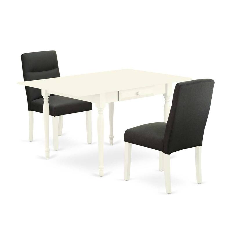 HomeStock 3-Piece Linen White Finish Solid Wood Top With Dropleaf Dining Table Set