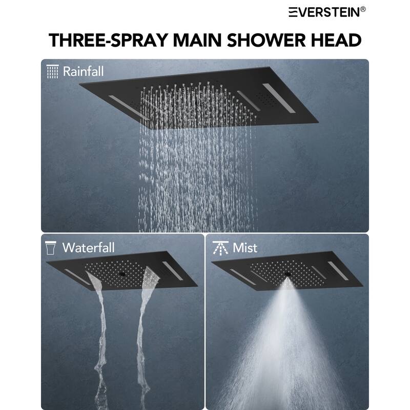 Dual Heads 20" Thermostatic Shower System, 64-Color LED Mood Lighting 3-Functions Shower Head with Bluetooth Music