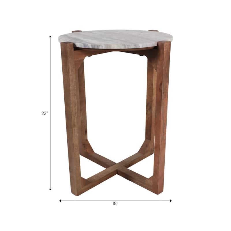 Modern Marble Top Accent End Table with Wood Base - 22.0"