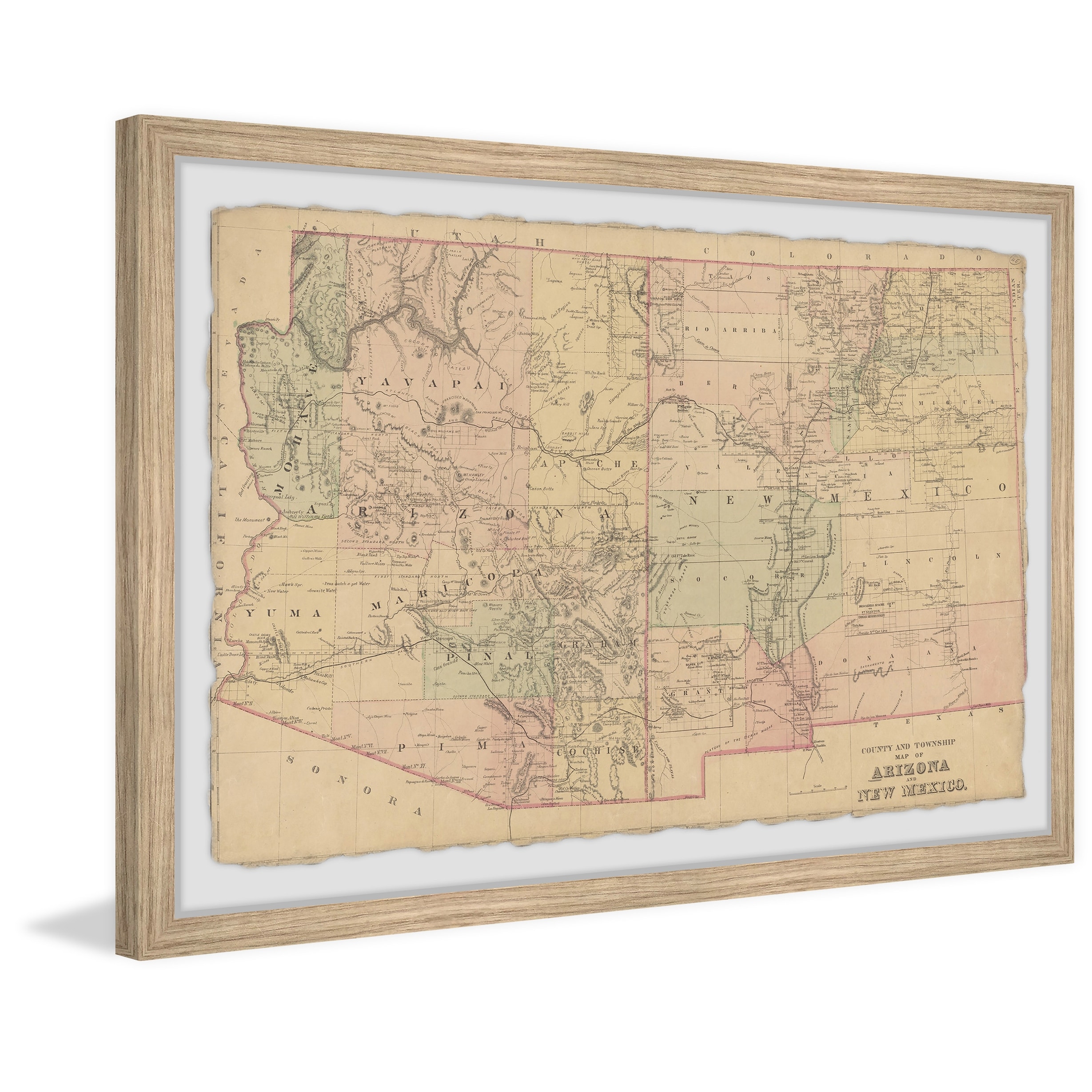 'Map of Arizona and New Mexico' Framed Painting Print