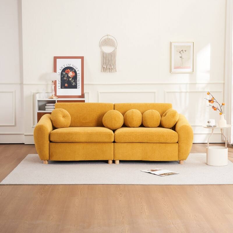 84.60" Chenille/Corduroy Upholstered Sofa - Yellow - Chenille