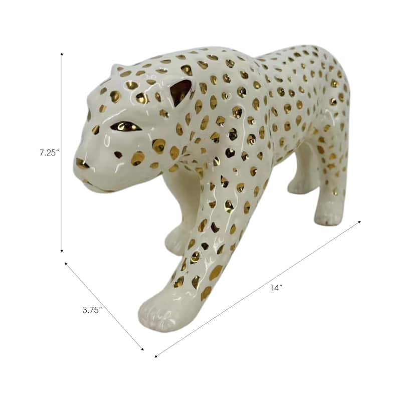 Ceramic Leopard Decorative Figurine - White and Gold