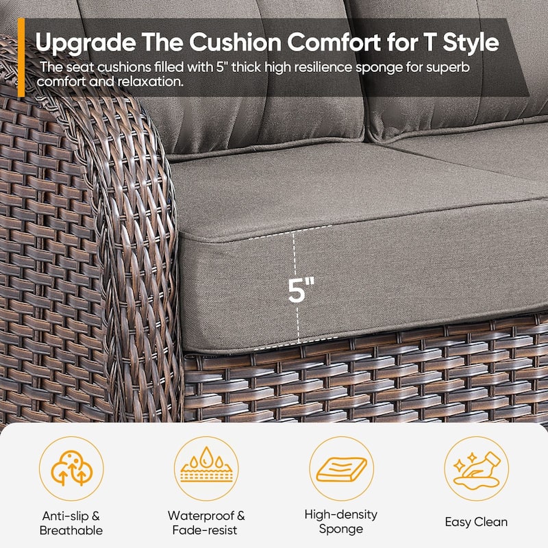 Pocassy 5 Piece Ooutdoor Sofa with Swivel Chair Table