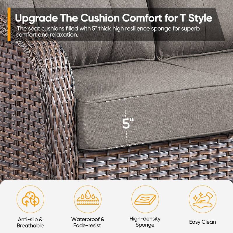 Pocassy 6 Piece Ooutdoor Sofa with Swivel Chair Ottoman Table