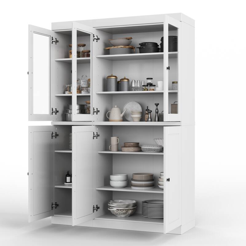 Palace Imports 100% Solid Wood Pantry China Cabinet, Raised Panel & Clear Glass Doors, 48.5" Wide, 71.5" Tall - 48.5" x 71.5"