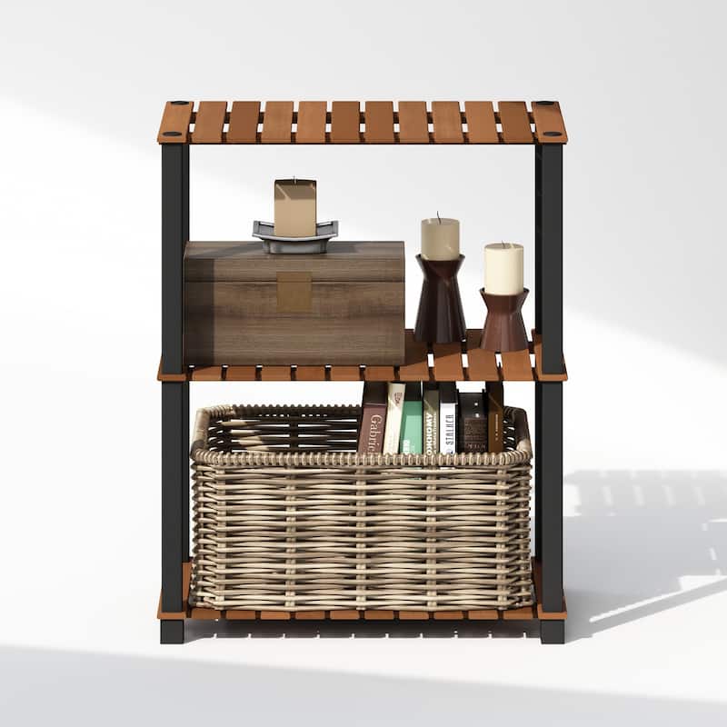 3 Tiers Wood Household Shelving Unit in Natural/Black (23.6 in. W x 29.5 in. H x 11.8 in. D) - 23.6