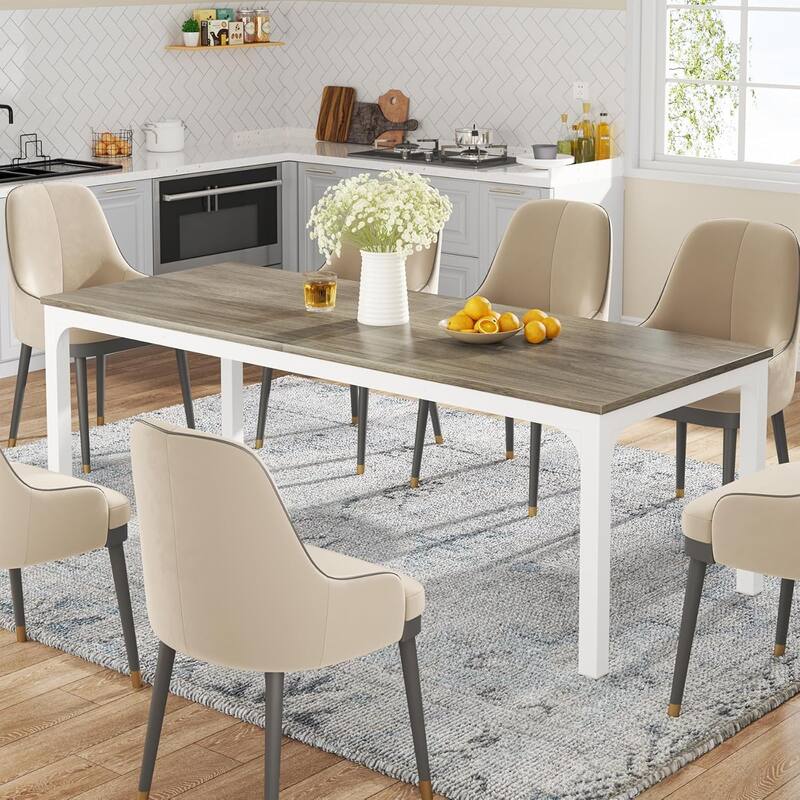 78.7" Rectangle Wood Dining Table, Long Kitchen Table for Living/Dining Room