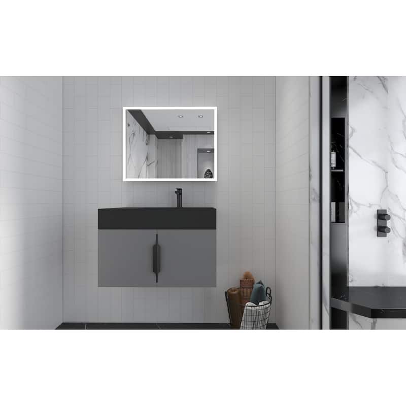 Amazon 30" Wall Mounted Bathroom Right Basin Vanity Set w/ Black Top