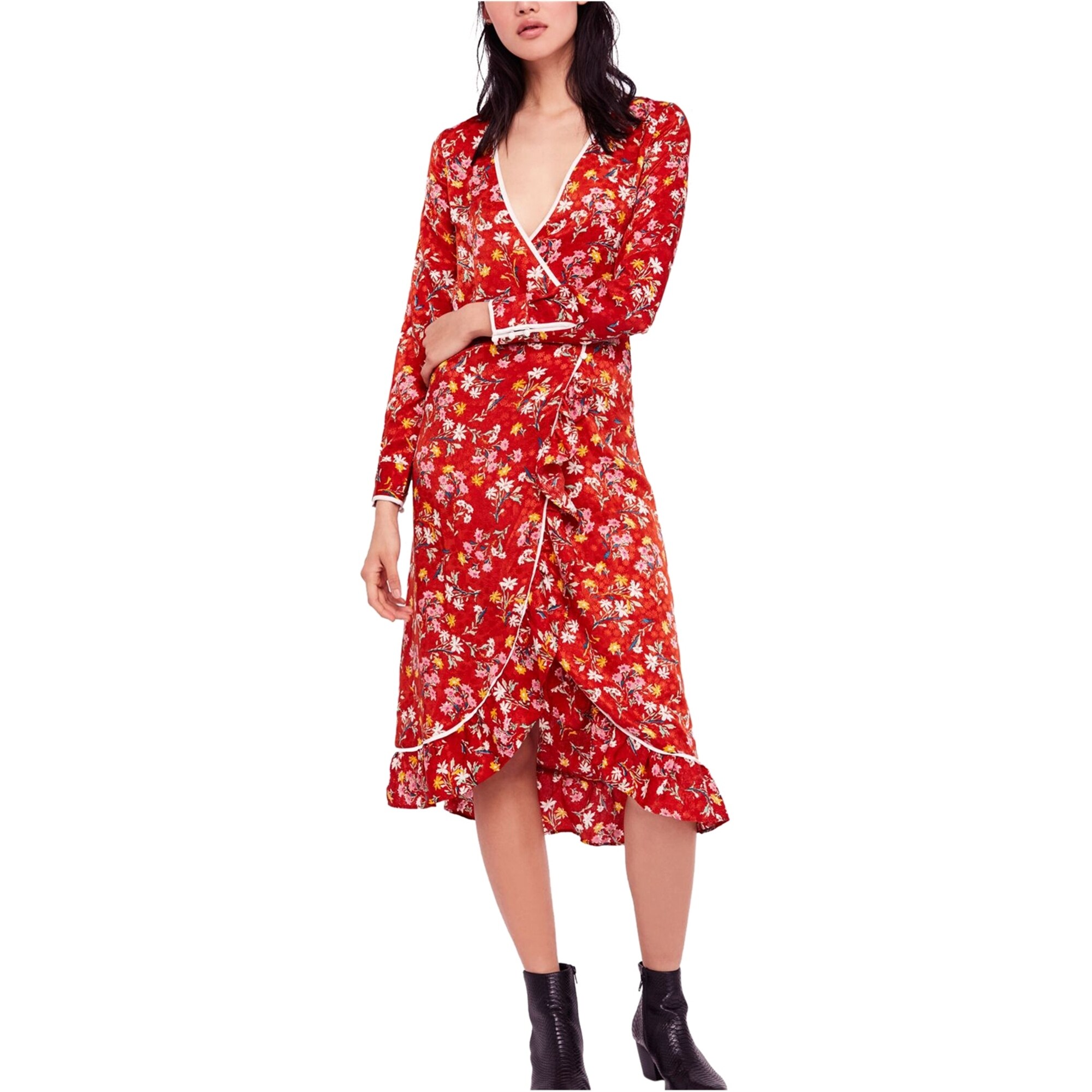 free people red wrap dress Free People Kinsley Wrap Dress In Black, Red In Black Combo - 44% Off