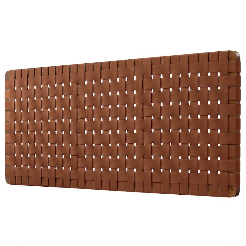 Ditmas Solid Wooden Brown Leather Basket Weaved Floating Queen Size Headboard