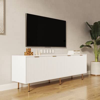 Fluted TV Stand with 4 Large Drawers, Entertainment Center with Storage, Media Console Table with Adjustable Shelf